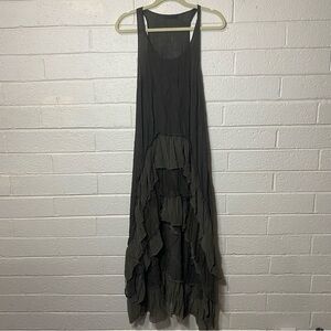 😍 M. Frederic Tired Semi Sheer Gauzey Maxi Dress Ruffled Hem in Charcoal XS-S